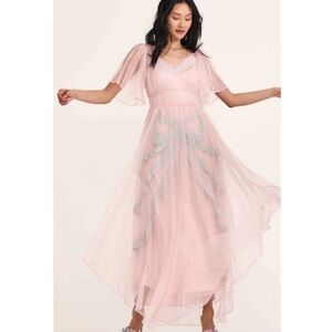 LoveShackFancy Hensley Gown in Soft Peach Tulle Maxi Bow Size 0